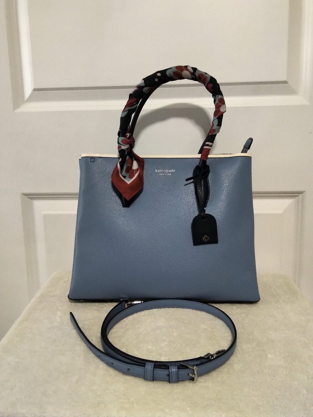 BRAND NEW Kate Spade Two-Tone Blue Leather Satchel With Scarf & Crossbody Strap
